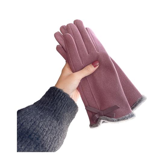 Women Winter Touchscreen Gloves Warm Gloves with Fuzzy Cuffs Bows Thickened Thermal Gloves for Driving Texting Commuting