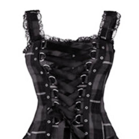 Steampunk Plaid Mini Dress for Women Lace Up Sleeveless A-Line Dress Medieval Renaissance Corset Lace