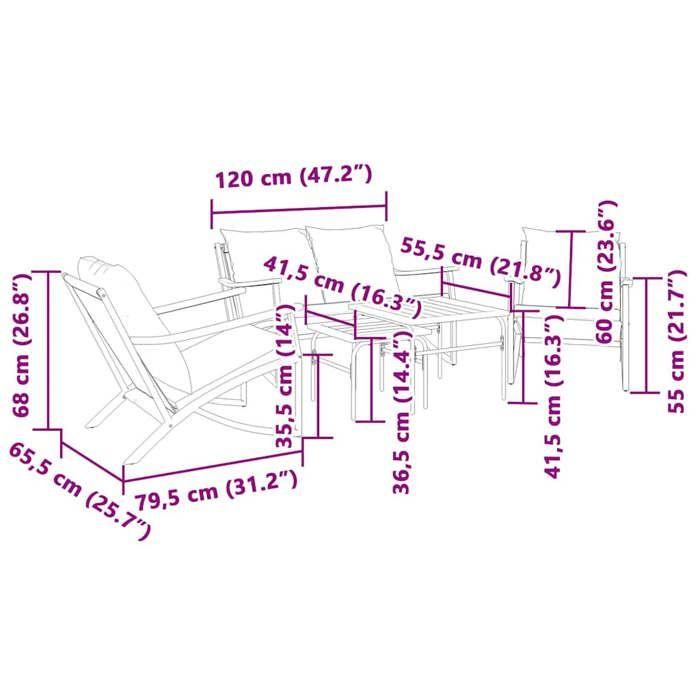VidaXL Ensemble de meubles de balcon avec coussins 5 pcs noir acier, ensemble de meubles d'extérieur, ensemble de balcon de 3283638
