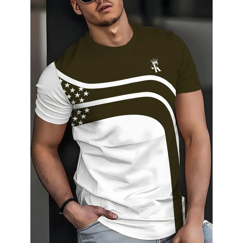 

Модная мужская футболка с коротким рукавом, летняя, уличный тренд, с круглым вырезом, в полоску, с градиентной печатью, оверсайз, свободная, мужская одежда XS