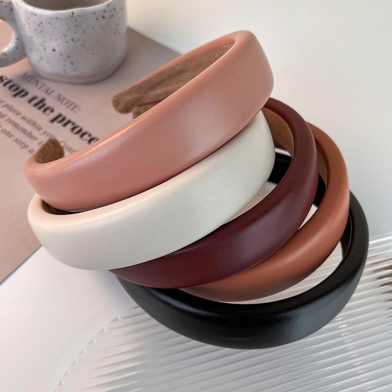 PU Cortex Wide Headbands Retro for Woman Temperament Hair Bands Solid Color Sponge Hair Hoop Fashion Versatile Hair Accessories