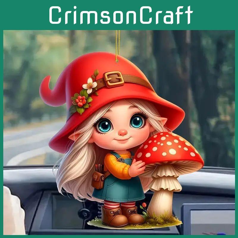 Little Acrylic Car Red Riding Mushroom Girl Keychain Pendant Interior Vehicle
