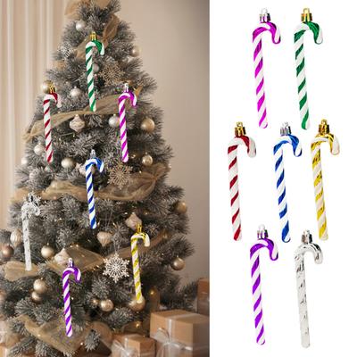 6 Pcs Christmas Cane Pendants for Tree Window Contrast Color with Hanging Cord New Year Party Hotel Office