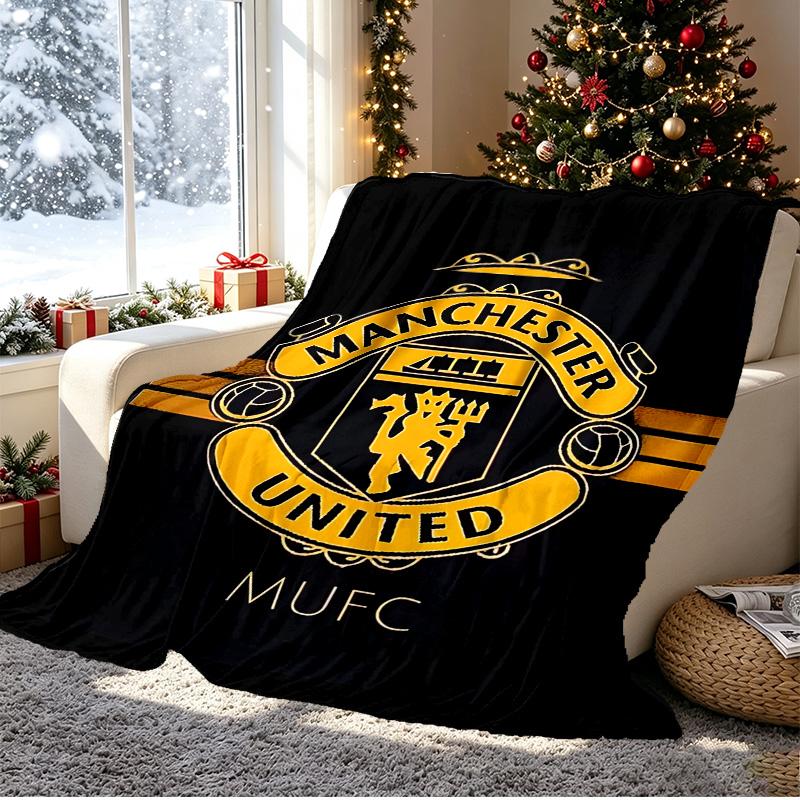 Football United F.C Pattern Blanket for Home Decoration, Bed, Sofa, Car Travel, Camping, Suitable for All Seasons, Birthday Christmas Gift
