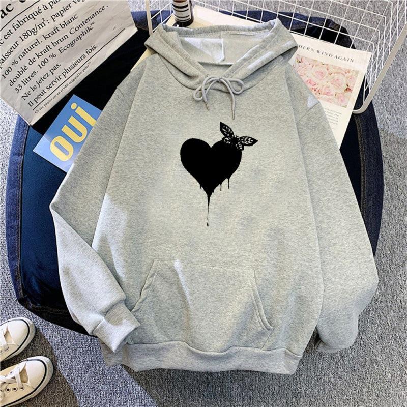 Large Size 2025 Autumn New Simple Love Hooded Jacket Men's and Women's Casual Versatile Velvet Long-sleeved Sweater