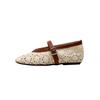 Grape mother's new romantic hollowed-out crochet splicing versatile shallow mouth one-word belt Mary Jane women's summer flat-soled single shoes