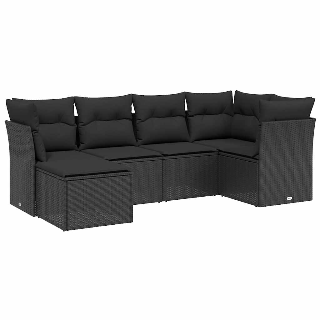 6 Piece Outdoor Sofa Set with Cushions Black Poly Rattan