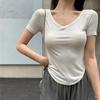Women V-Neck Basic T-Shirt Breathable Ladies Summer Short Sleeve Korean Style Bottoming T-Shirts