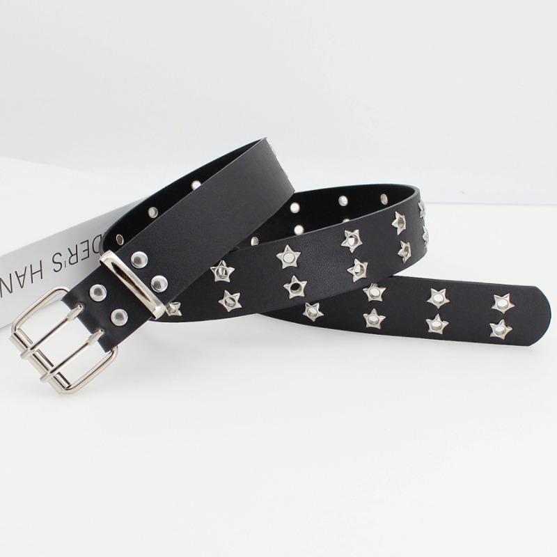 Korean Style Hollow Out Punk Belt | Women's Fashion Star Eyelet Decor Hip-Hop Double-Row Waistband for Casual Wear