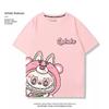 Labubu pink printed T-shirt anime short-sleeved top unisex fashion casual
