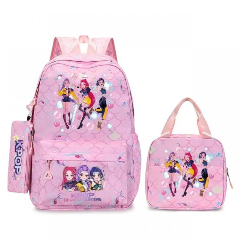 K-Pop Themed Lightweight Backpack Set Teen Girls - Cute Cartoon Design Breathable Outdoor School Bag With Ergonomic Curved