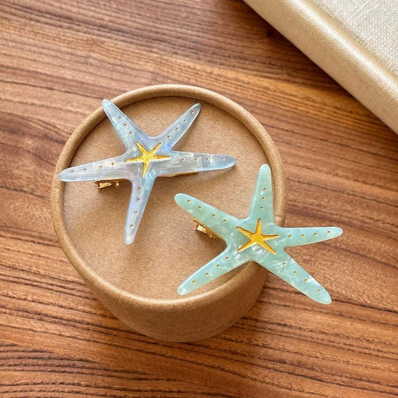 Summer Beach~ Resin Starfish Hairpin Dopamine Small Fresh Bangs Clip Duck Beak Clip Seaside Vacation Hair Accessories
