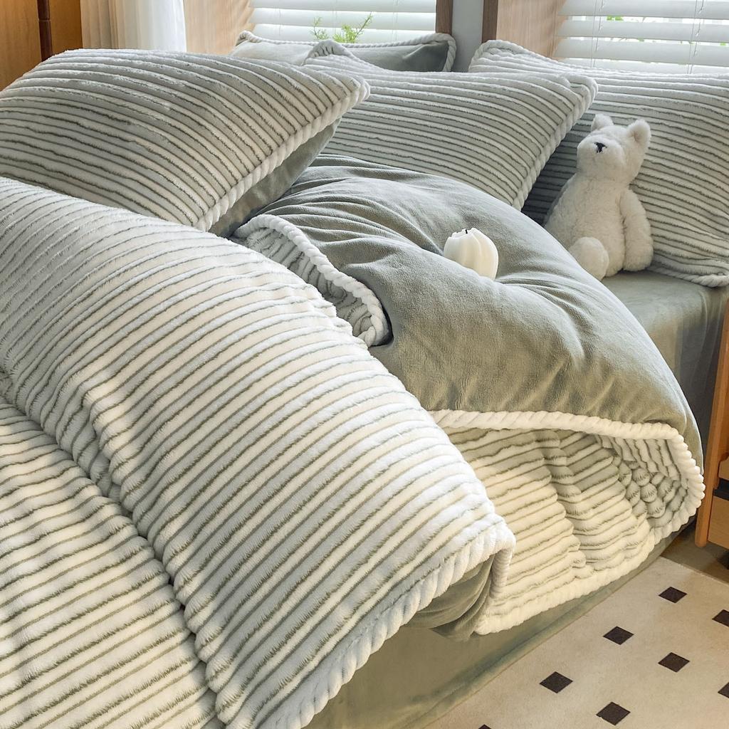 Jacquard Hemming Thickened Milk Fleece Four-Piece Set Double-Sided Fleece Quilt Cover Dormitory Three-Piece Set Bedding