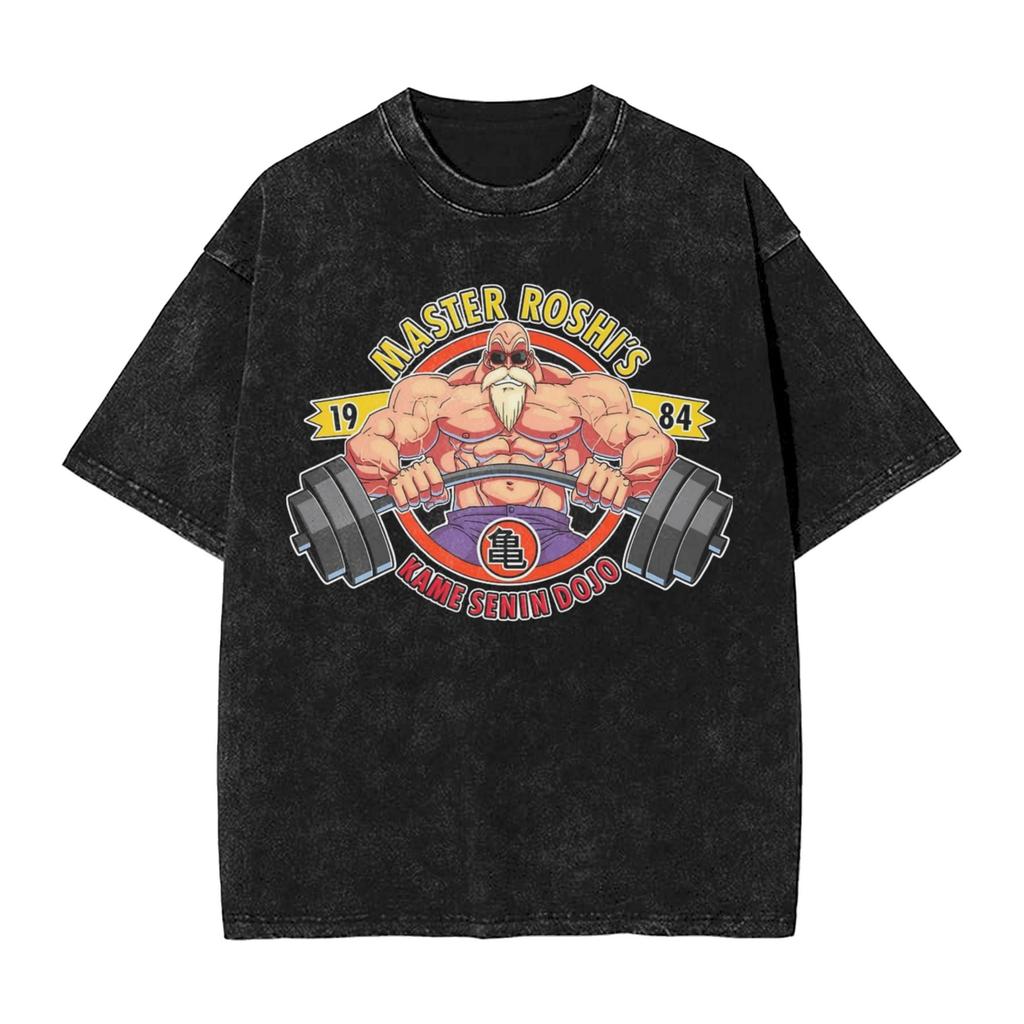 Dragon Ball Master Roshi Goku Printed Tshirt Mens and Womens Washed Tshirt High Quality Vintage Cotton Tshirt Harajuku Tops