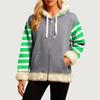Women's Comfortable Loose Fashion Casual Striped Print Long Sleeve Pockets Hooded Sweatshirt Jacket