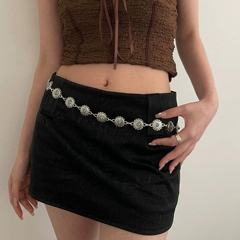 Damen Legierung geschnitzte Türkis Schnalle Taillenkette für Bankett Damen Kleid Gürtel