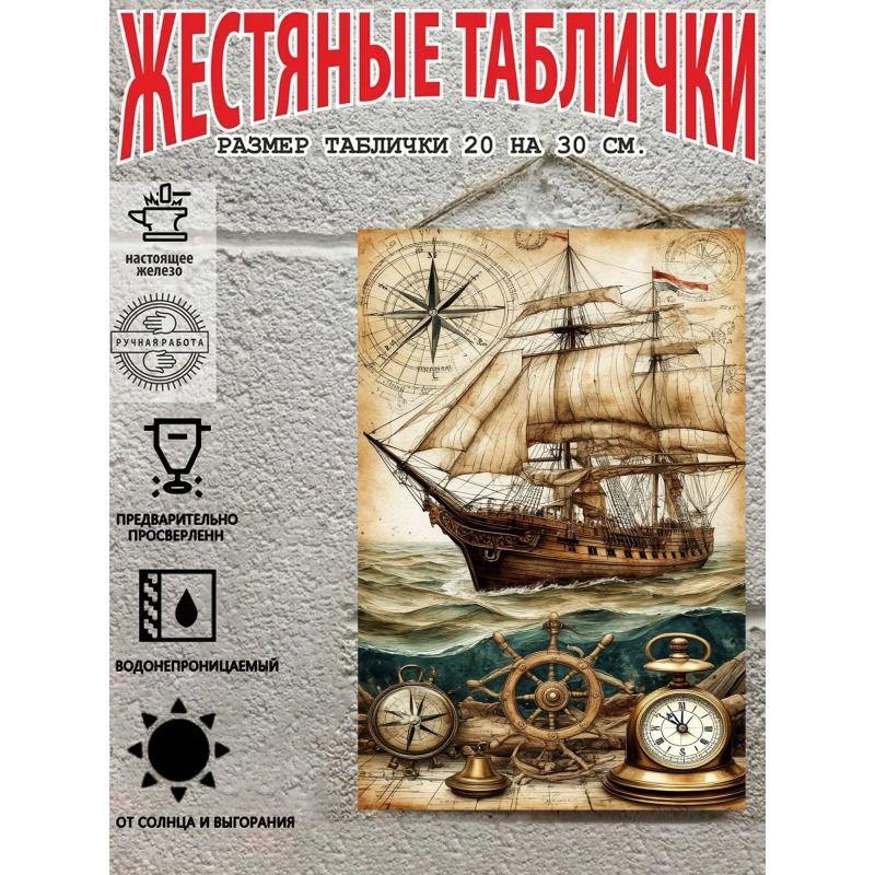 Vintage Sailing Ship Nautical Map Metal Wall Art Decor 20x30cm