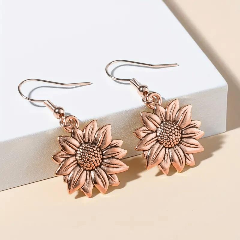 Huitan Trendy Sunflower Drop Earrings for Women Metal Flower Dangle Earrings Fashion Girls Ear Piercing Accessories Jewelry