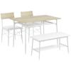 4-Piece Dining Table Set with Chairs and Bench for 4 People, Upholstered Seats, Steel Frame, Wood, Oak