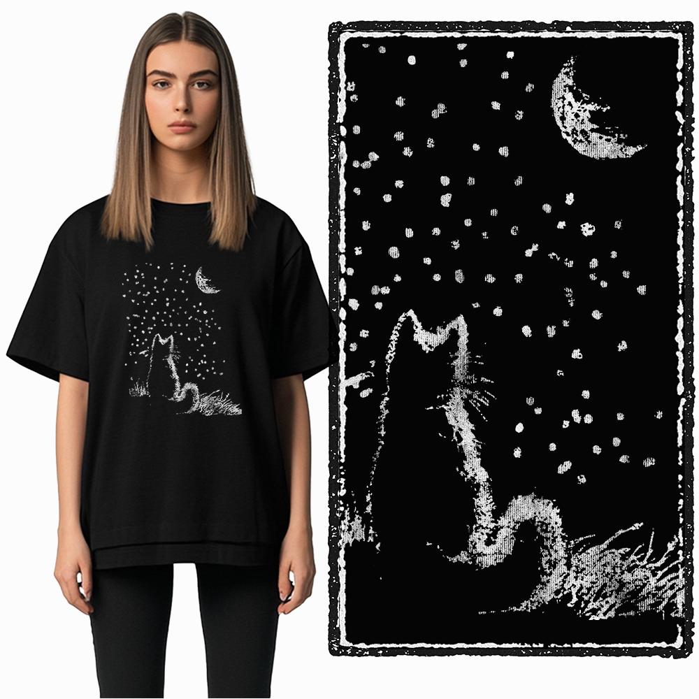 Coolmind DB 100% Baumwolle Katzenprint Exklusiver Grafik Damen T-Shirt Cooles SCHWARZES Damen T-Shirt Übergröße T-Shirt für Damen T-Shirt