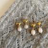 Gold-Tone Heart Freshwater Pearl Shell Bead Stud Earrings for Women - Elegant Copper-Plated Design