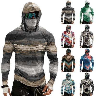 Camisa Casual para Hombre con Mangas Raglán, Capucha y Mangas Largas, Protección Solar UPF 100 Plus, Tejido Ligero, Transpirable y de Secado Rápido con Estampado de Textura