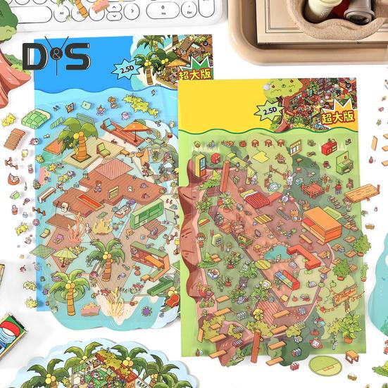 2 Sets DIY 3D House Scene Stickers with Background Boards Creative Mini Room Craft Stickers for Stress Relief And Fun Interactive Gifts