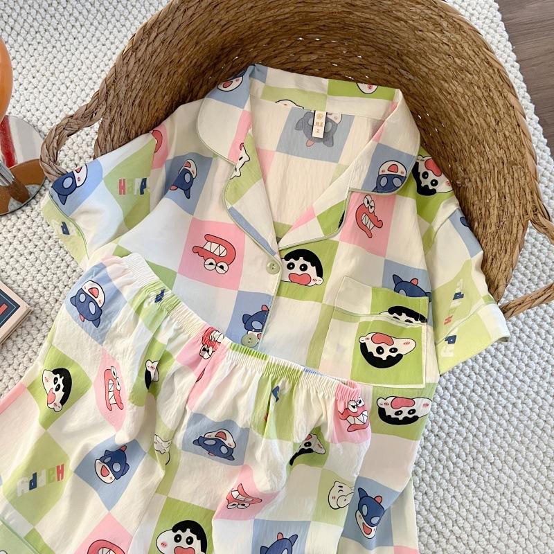 Summer new pajamas women's short-sleeved shorts thin cloud cotton cartoon cute large size Korean version loungewear