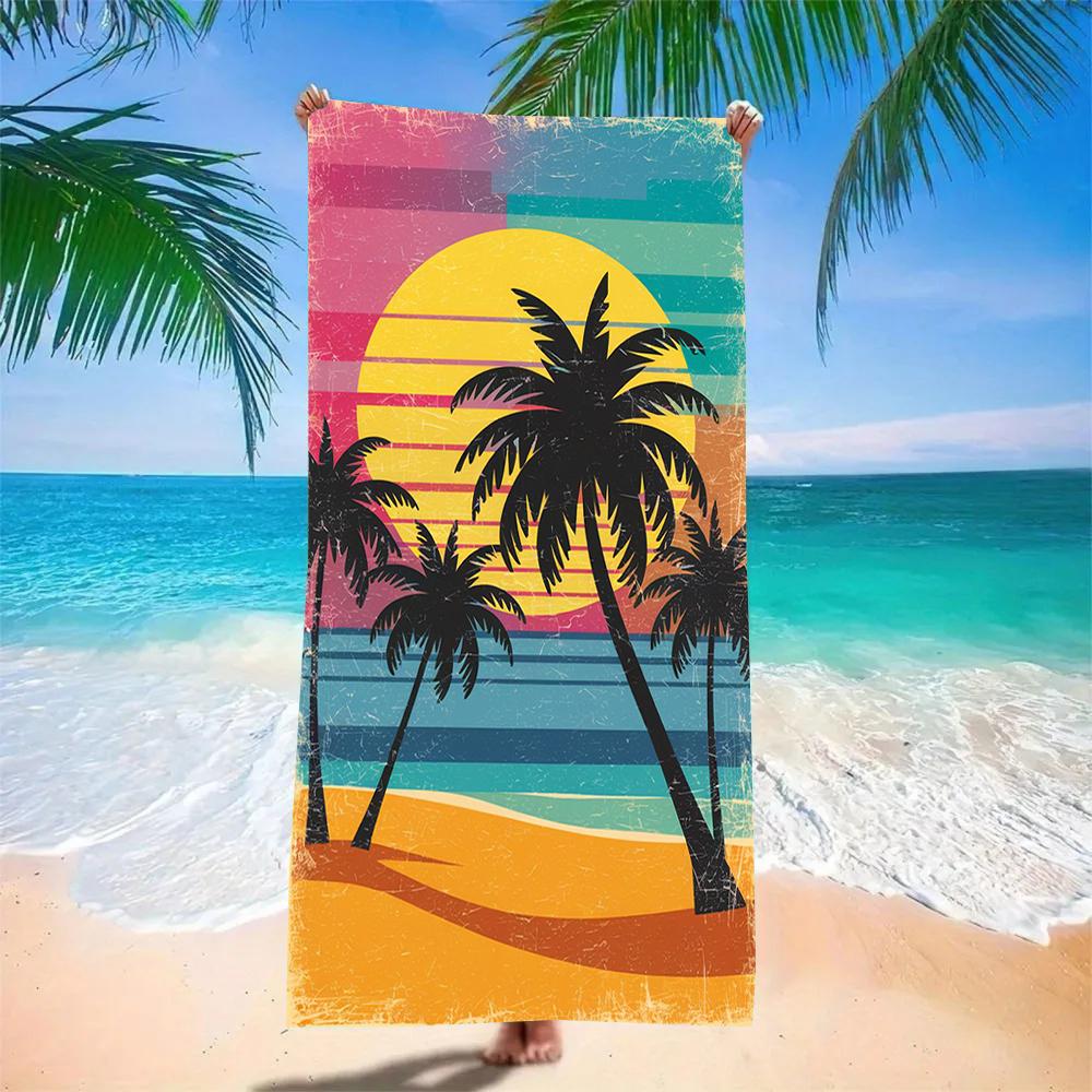 Vintage Sonnenuntergang Palmenbaum Druck Strandtuch Mikrofaser Sandfest Poolhandtuch Sommer Schwimmen Outdoor Picknick Meeresurlaub Zubehör