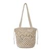 Drawstring Handwoven Tote Bag for Women Boho Summer Beach Bag with Geometric Pattern
