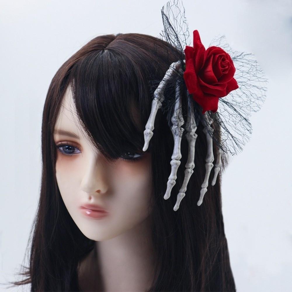 Skeleton Ghost Claw Hair Clip Flower Halloween Headwear Skeleton Hand Rose Hairpin  Children