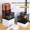 Metal Pen Holder with Dual Compartments - High and Low Style for Office Stationery Storage