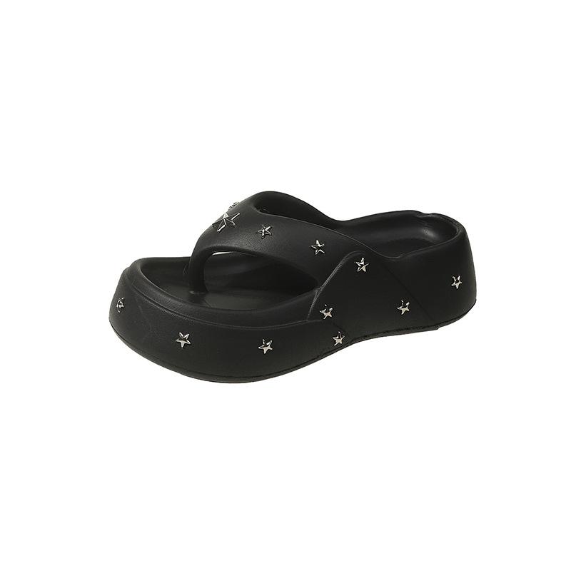 Pentagram Flip-flops Women Wear New Non-slip Beach Shoes In Summer, Heightened Thick-soled Cool Slippers