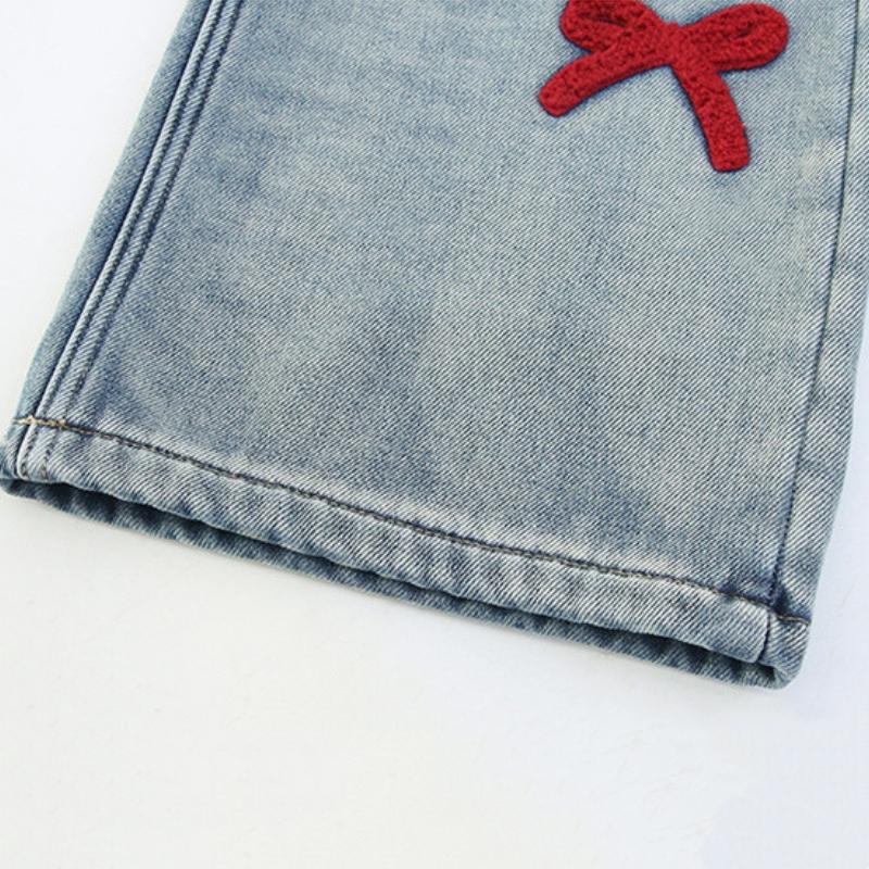 Girls School Straight Leg Pants With Bowknot Design Casual Loose Kids Fashion Long Jeans Children Korean Style Trousers