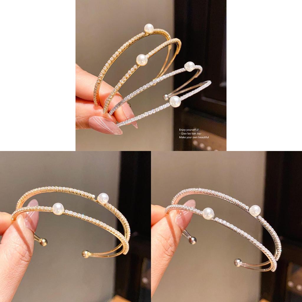 Minimalist Zircon Pearl Double Layer Bracelets For Women With Geometric Design