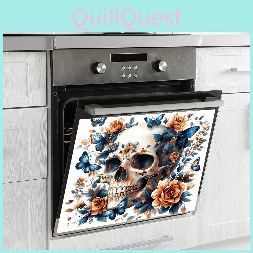 Smiling Halloween Skull With Flower Butterfly Stickers For Lounge Decor Area
