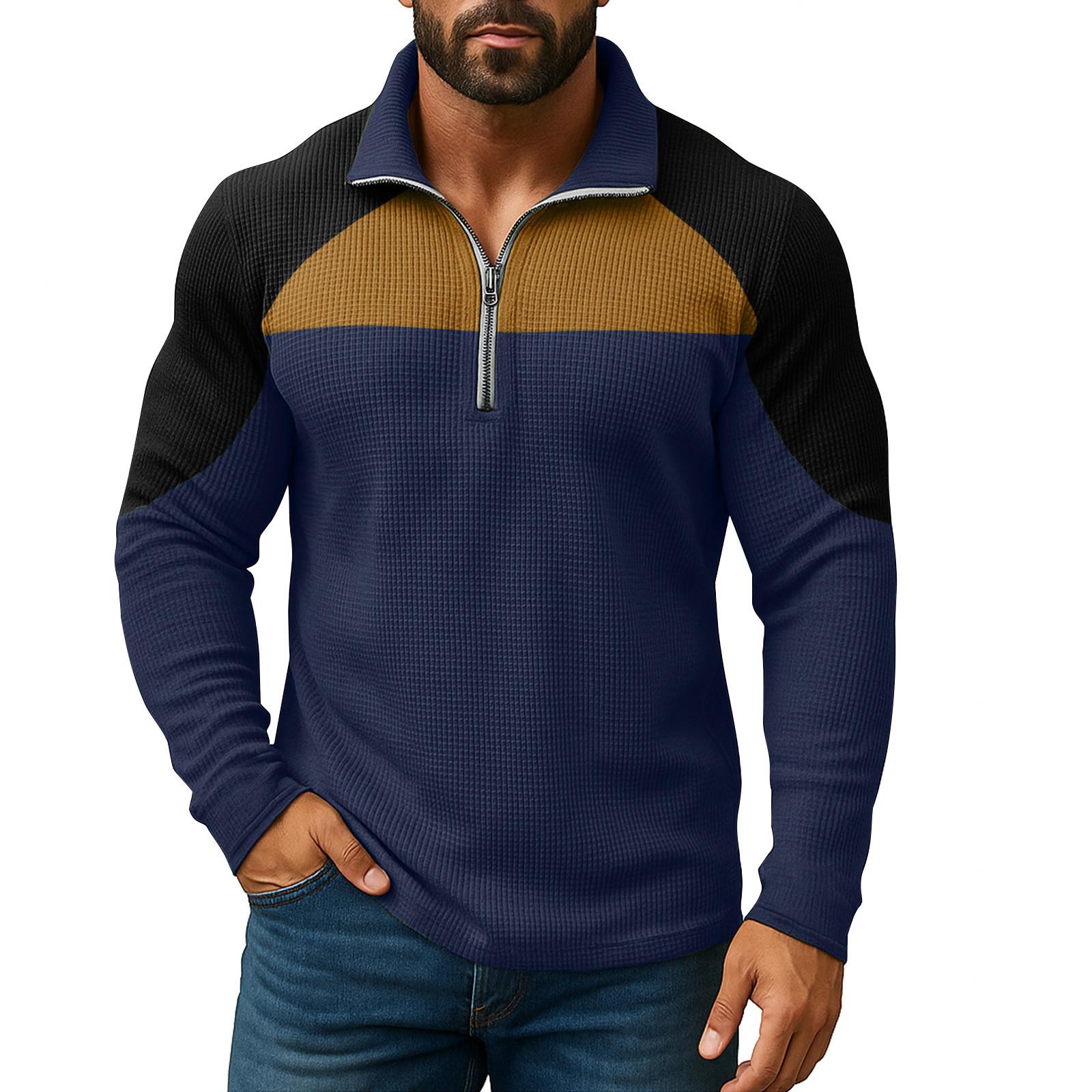 

Мужская рубашка на молнии, свободного кроя, повседневная, с длинным рукавом, модный топ XXXL тёмно-синий