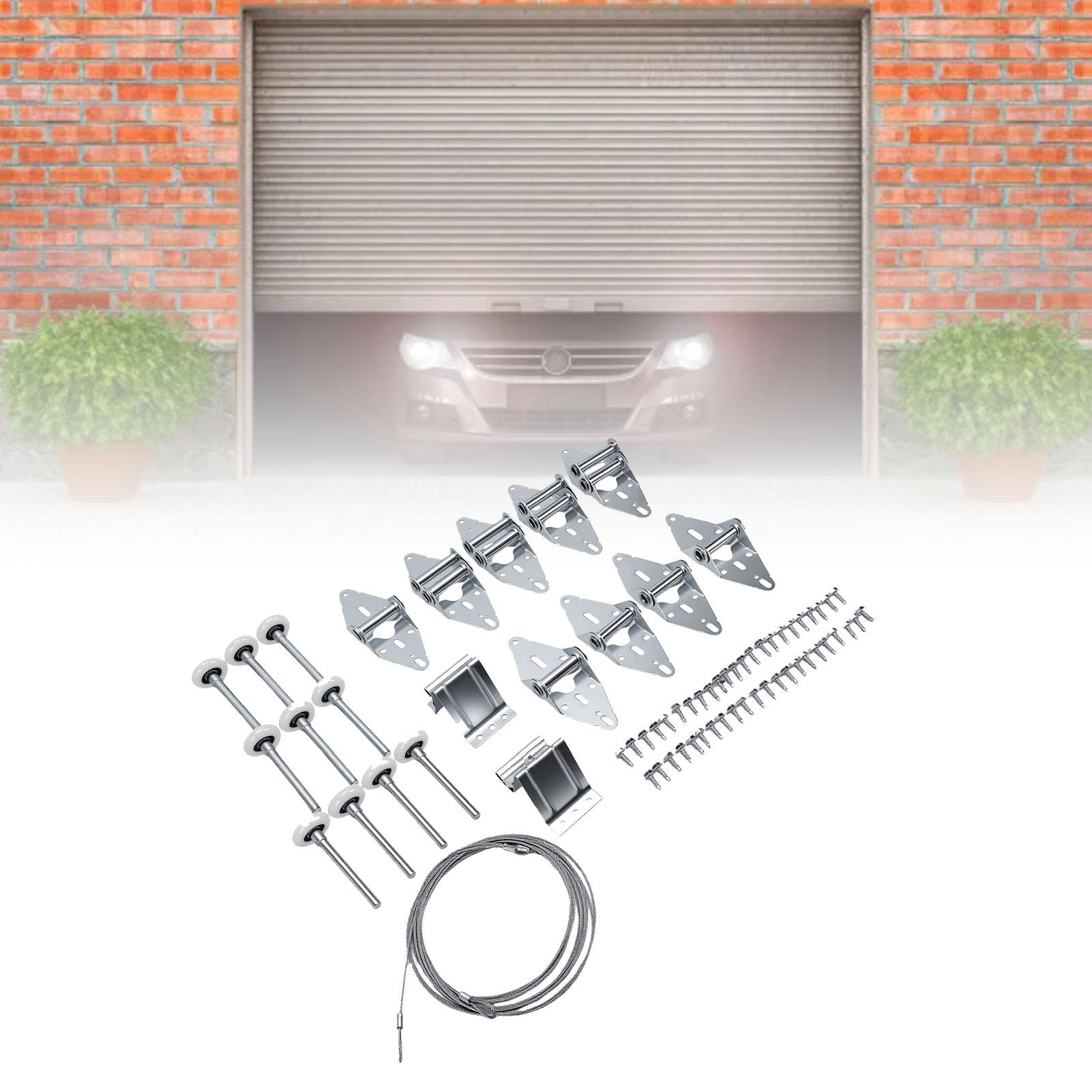 Kit de quincaillerie pour porte de garage 10 pièces, Rouleau en nylon blanc 2 pouces avec 9 pièces Charnières, Supports, Vis, Câble en acier