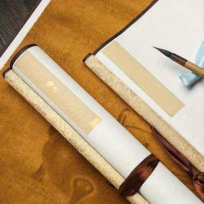 1 Retro Blank Rice Paper Hanging Scroll. It Is a Batik Sprinkled Gold Semi-cooked Scroll, Suitable for Antique Calligraphy and Painting Creation.