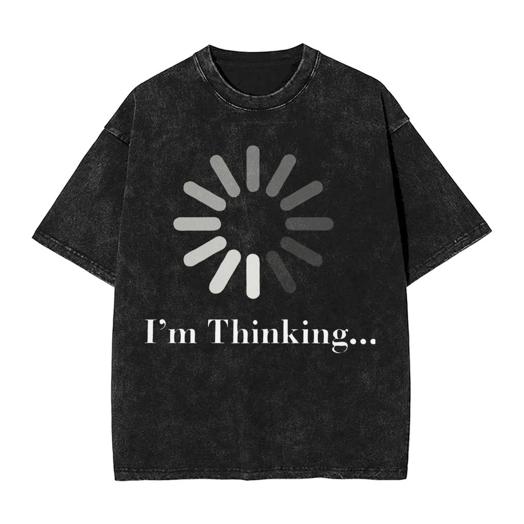 Thinking Loading Wheel Icon T Shirt Hip Hop Washed Cotton Oversize T-Shirt  Vintage  Wo Tops Streetwear Summer Tops Tees