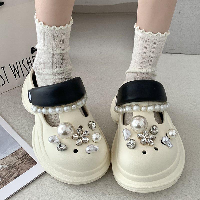 Fashion String Bead Glitter Slides Shoes Woman 2025 Cover Toe House Slippers Platform Jelly Flat Crystal Glitter Slides String Bead Cove
