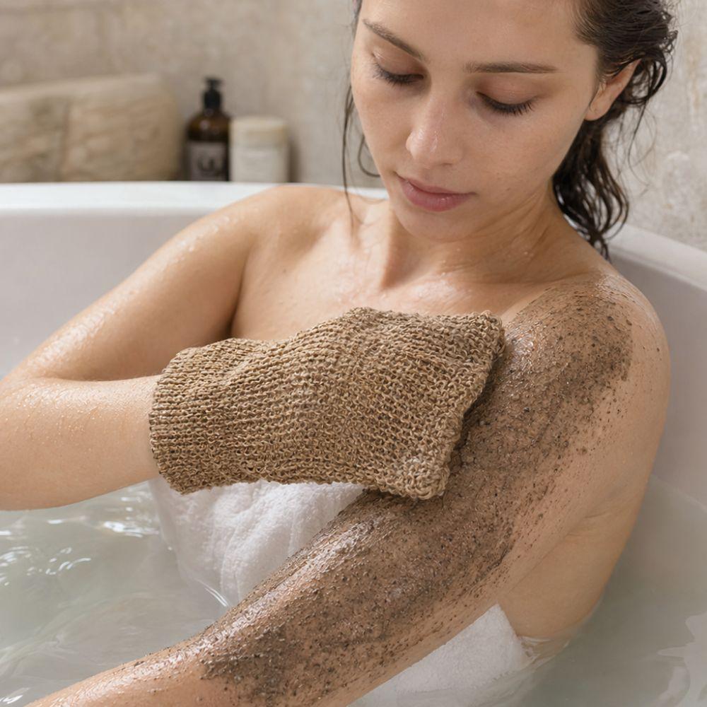 With Gloves Back Shower Strap Rustic Style Bath Towel Durable Jute Back Scrubber Set Body Cleaning