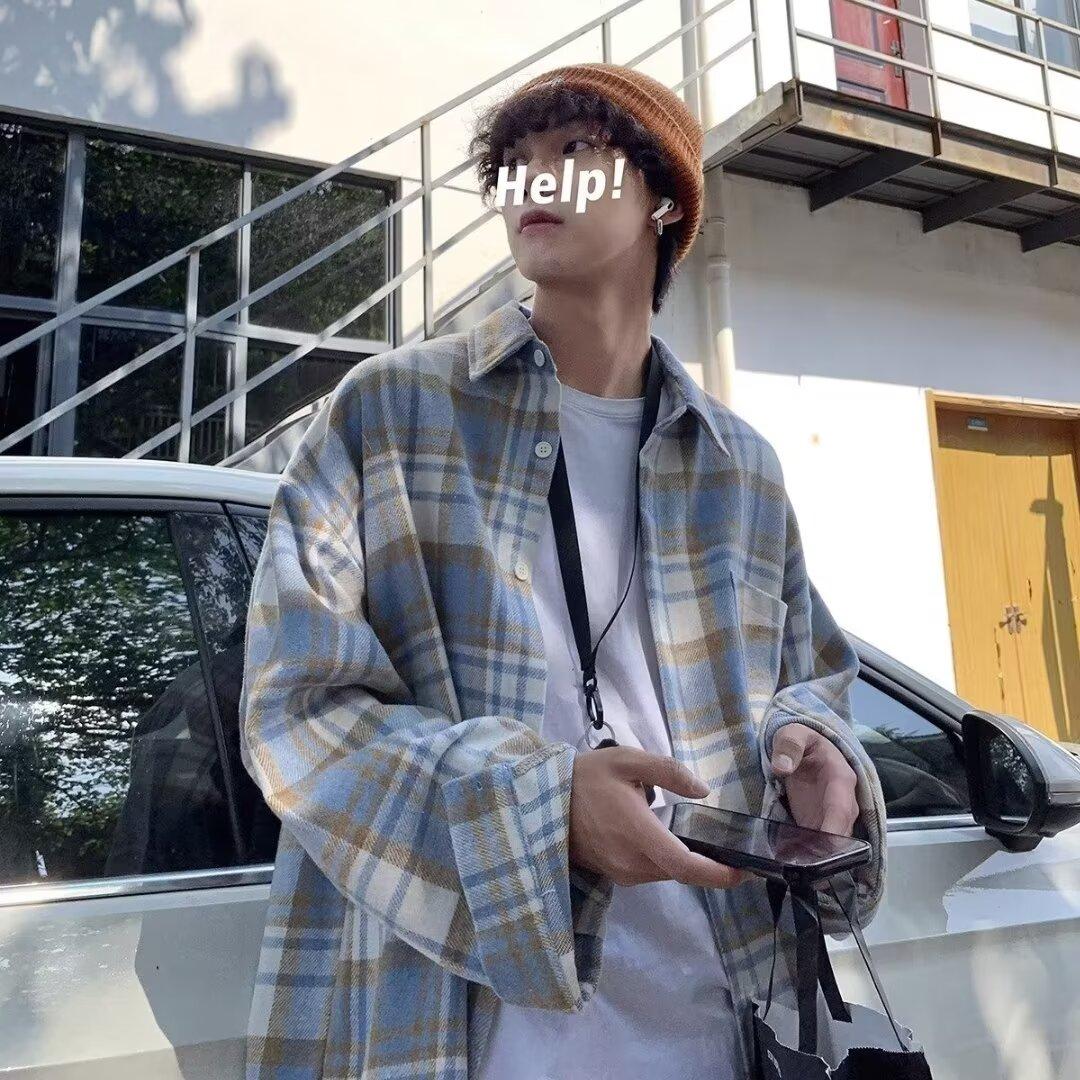 

Рубашка с длинным рукавом в клетку для мужчин, весна-осень, модная рабочая одежда, молодежная стильная повседневная куртка 3XL синий