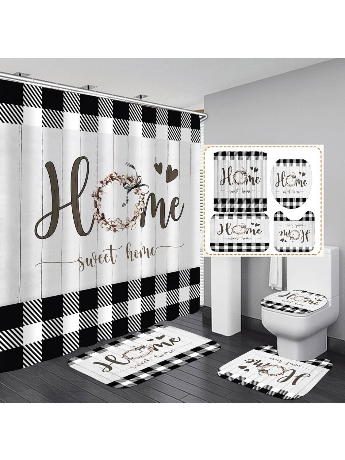 

Черно-белый набор штор для душа Home Sweet Home Наборы для ванной комнаты с ковриками, Деревенский клетчатый набор штор для душа для ванной комнаты с W60H190(CM)-1 Pcs