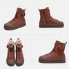 Johnature Winter Plüsch Warme Baumwollstiefel Echtes Leder Runde Zehen Dickbesohlte Kurze Damenstiefel