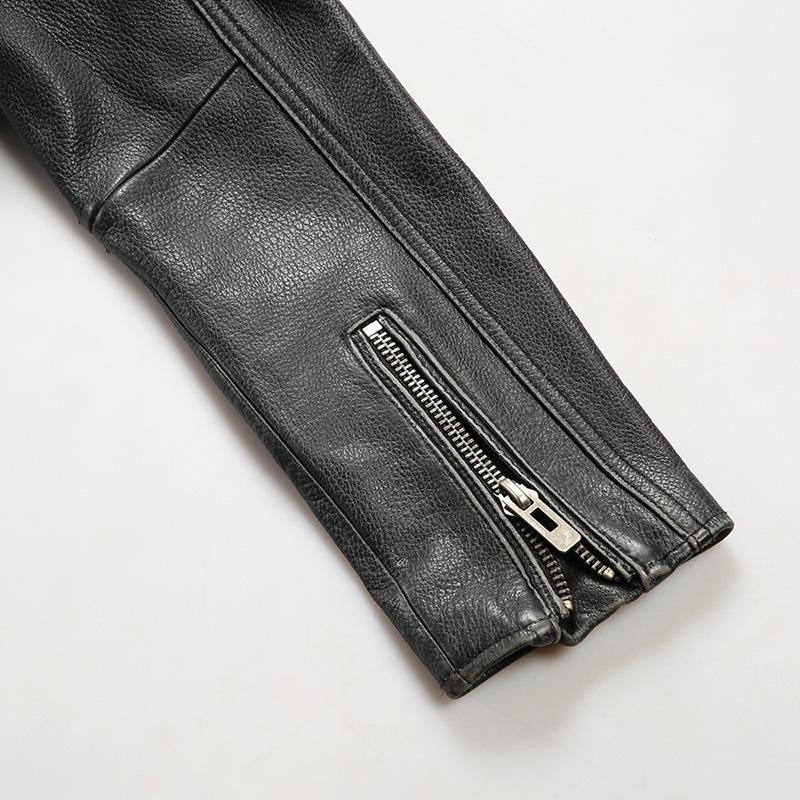 Stand-up collar leather jacket men's simple casual thickened stone-ground calfskin jacket