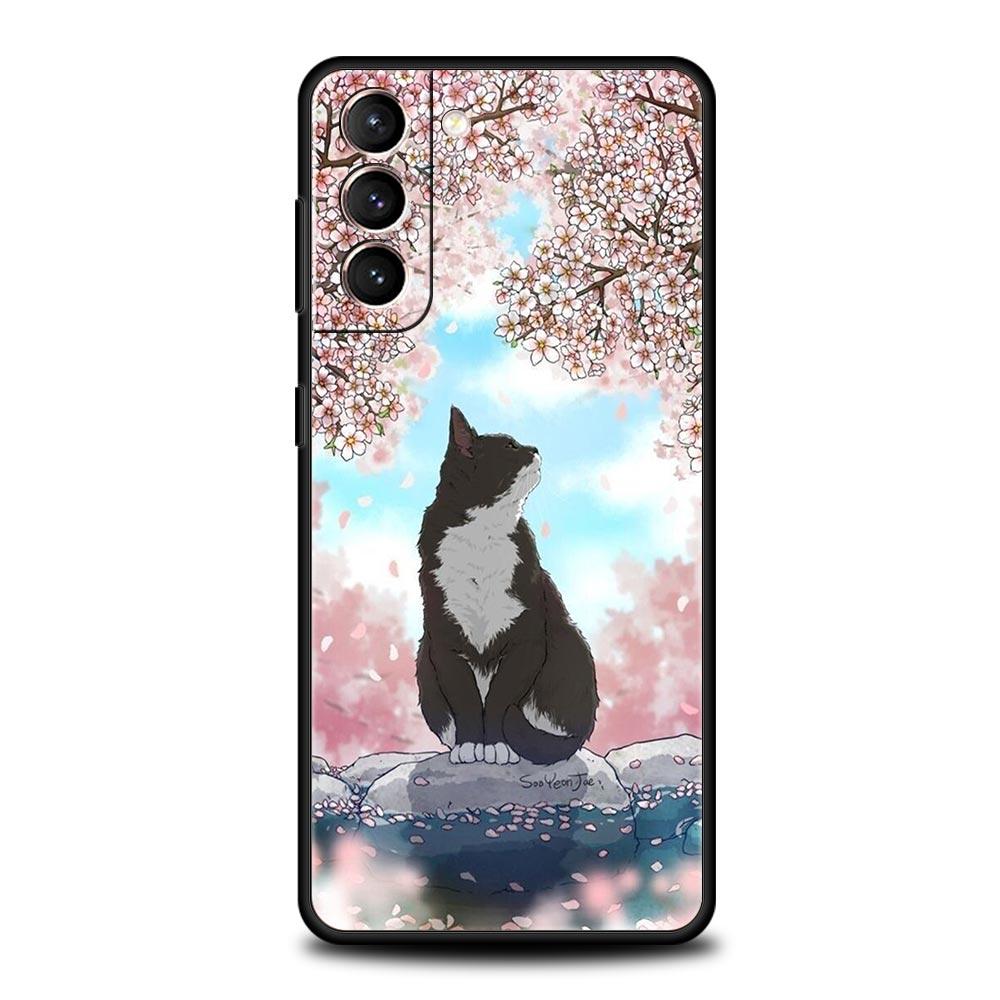 Cherry Japanese Traint Moun Fuji Phone Case For Samsung Galaxy S23 Ultra S22 S21 S20 FE 5G S10 S10E S9 S8 Plus Note 20 Cover