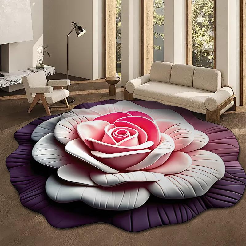 Plush Floral Floor Mat Absorbent Diatomaceous Earth Floor Rug Non-Slip 3D Visual Flower Pattern Rug for Bedroom Entrance Kitchen