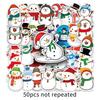 50pcs Snowman Graffiti Cartoon Stickers - Fresh Style, DIY, Waterproof for Journals, Phones, and Suitcases