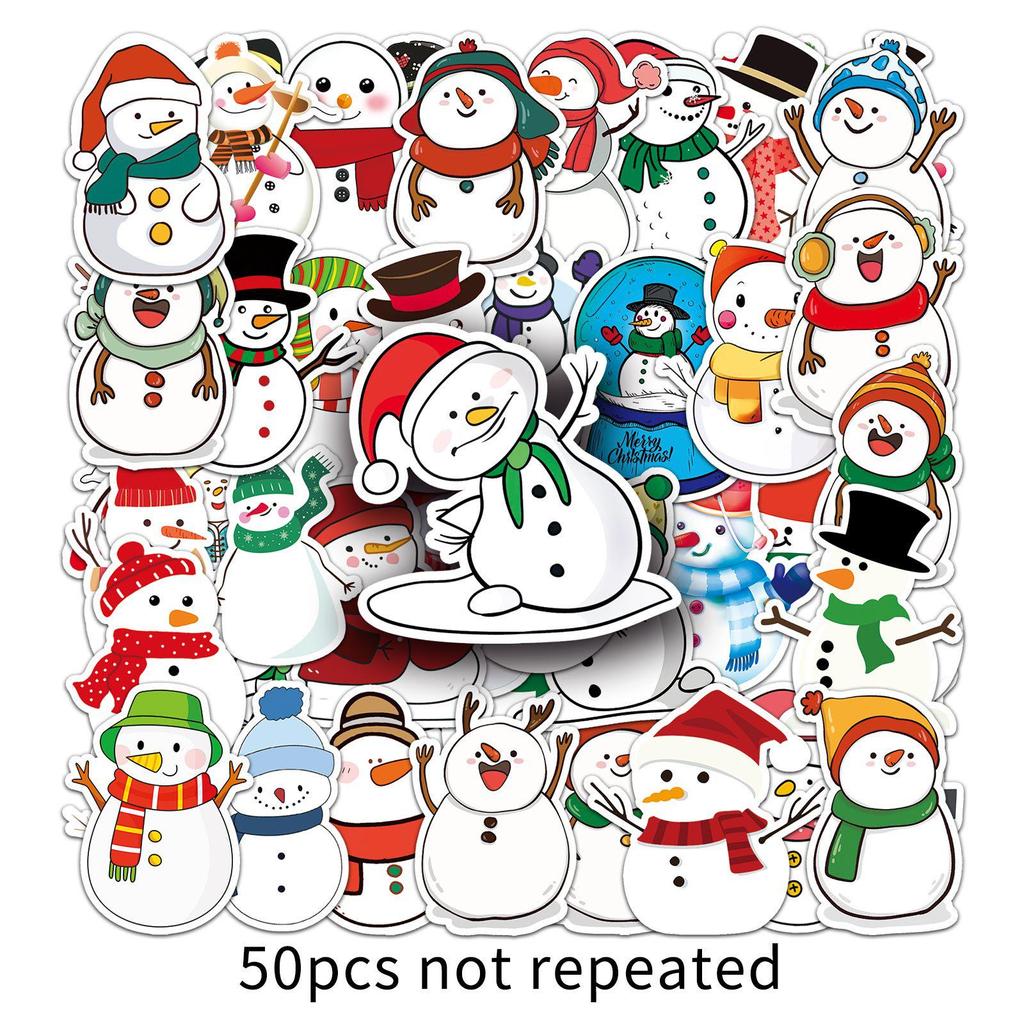 50pcs Snowman Graffiti Cartoon Stickers - Fresh Style, DIY, Waterproof for Journals, Phones, and Suitcases